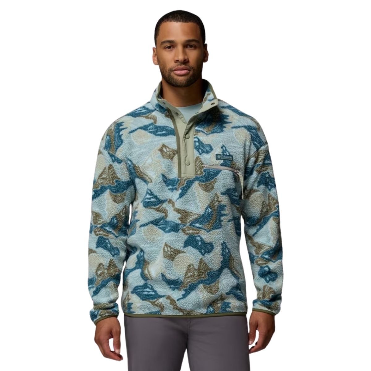 Columbia Mens Helvetia II Printed Half Snap Fleece Vert Clair | 351 Safari, Sunscapes